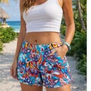 Tracy Negoshian Women’s Multicolored Shorts Teal White Blue Coral Size 6